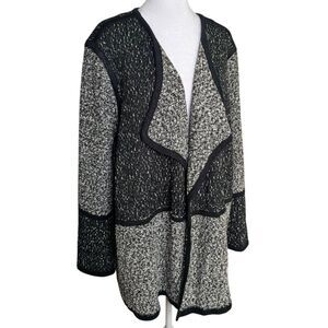 Calvin Klein Black & White Boucle Knit Open Drape Front Cardigan Sweater 3X